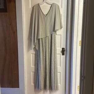 NWT Oleg Cassini beaded v-neck sheath gown with chiffon capelet